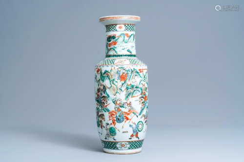 A Chinese famille verte rouleau 'battle scene' vase,