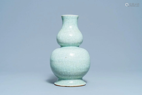 A Chinese monochrome celadon crackle-glazed double