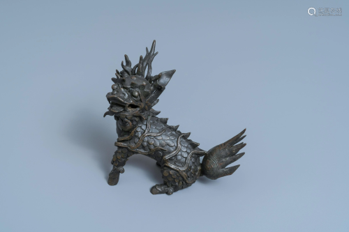 A Chinese bronze 'qilin' censer, Ming