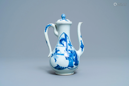 A Chinese blue and white 'Xi Xiang Ji' ewer and cover,