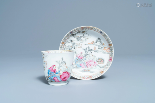 A Chinese famille rose 'romantic subject' cup and