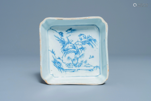 A square Chinese blue and white ko-sometsuke bowl on