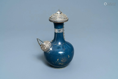 A Chinese silver-gilt mounted monochrome blue and gilt