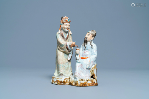 A Chinese polychrome porcelain 'tea drinkers' group,