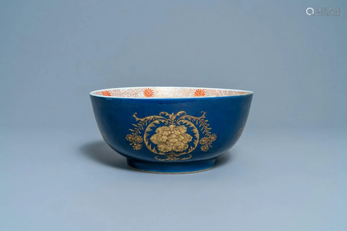 A Chinese gilt-decorated powder blue-ground bowl,