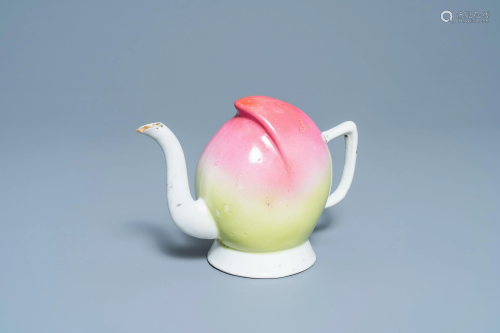 A large Chinese polychrome peach-shaped cadogan teapot,