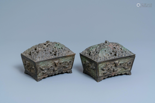 A pair of Chinese Ming-style bronze censers with