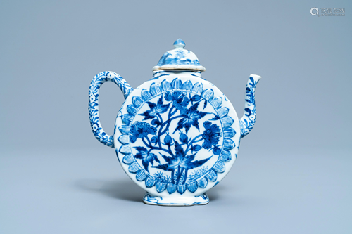 A rare Chinese blue and white circular teapot, Kangxi