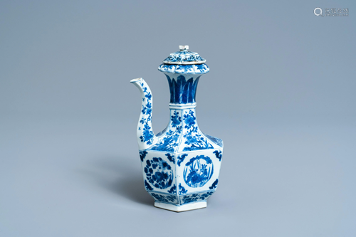 A rare octagonal Chinese blue and white kendi and