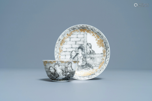 A Chinese grisaille and gilt 'European subject' cup and