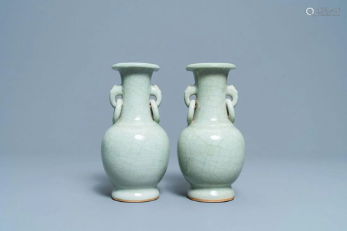 A pair of Chinese monochrome celadon crackle-glazed