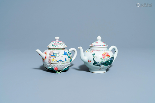 Two Chinese famille rose teapots and covers,