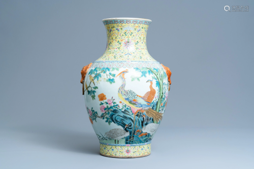 A large Chinese famille rose 'hu' vase with birds,