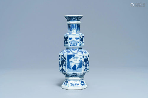 A Chinese blue and white hexagonal triple gourd vase,