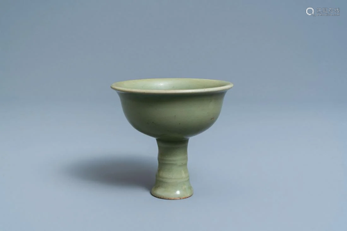 A Chinese monochrome celadon stem cup, Ming