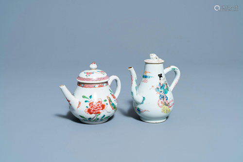 Two Chinese famille rose teapots and covers,