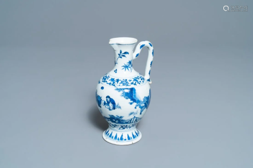 A Chinese blue and white ewer with a scholar being