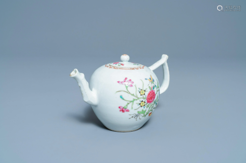 A Chinese famille rose teapot and cover with floral
