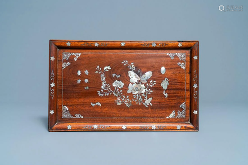 A Vietnamese mother-of-pearl-inlaid wooden opium tray,