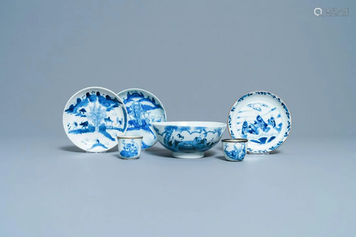 Six Chinese blue and white Vietnamese market 'Bleu de