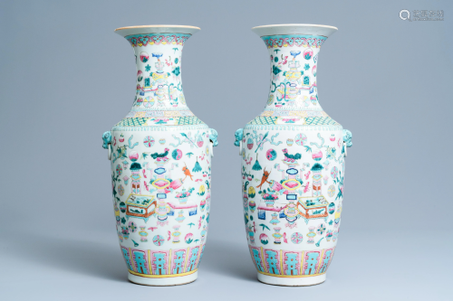 A pair of Chinese famille rose 'antiquities' vases,