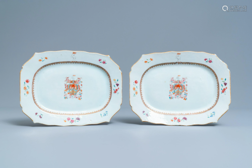 A pair of Chinese famille rose armorial dishes for the