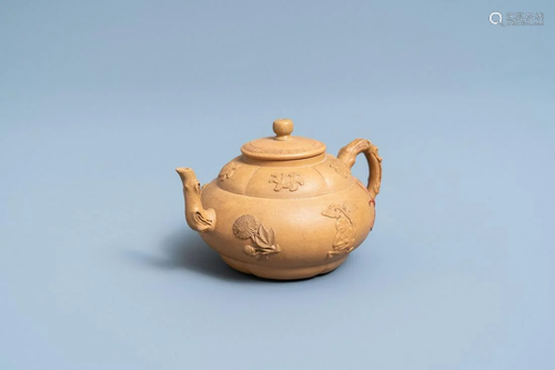 A bichrome Chinese Yixing stoneware teapot and cover