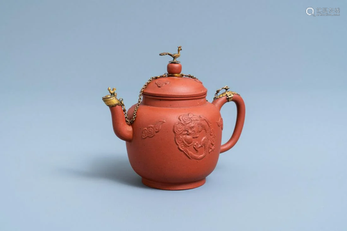 A Chinese gilt-mounted Yixing stoneware teapot and