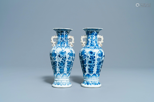 A pair of Chinese blue and white vases with floral