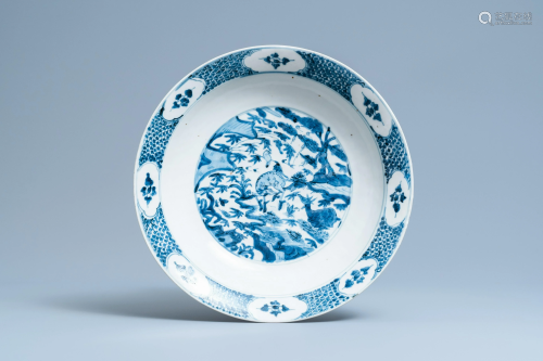 A Chinese blue and white Swatow 'deer' charger, Ming