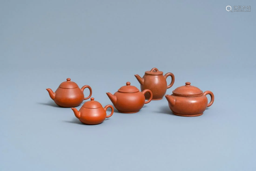 Five Chinese Yixing stoneware teapots and covers, 19th