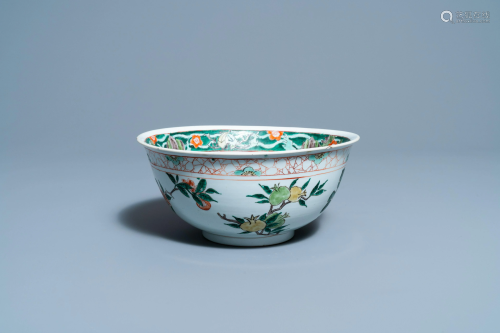 A Chinese famille verte bowl with flowers and fruits,