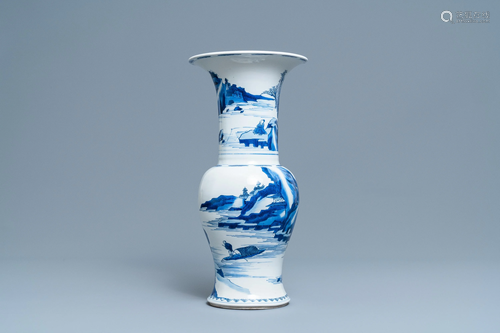 A Chinese blue and white 'river landscape' yenyen vase,