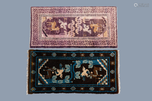 Two Chinese rectangular woollen carpets, 19/20th C.