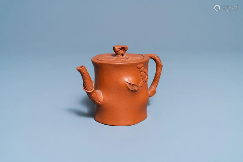 A Chinese Yixing stoneware tree trunk-shaped teapot and