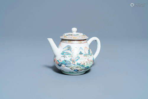 A Chinese famille rose teapot with a fine mountainous