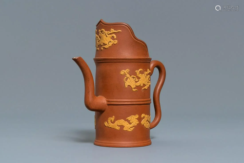 A Chinese Yixing stoneware Tibetan style Duomuhu ewer,