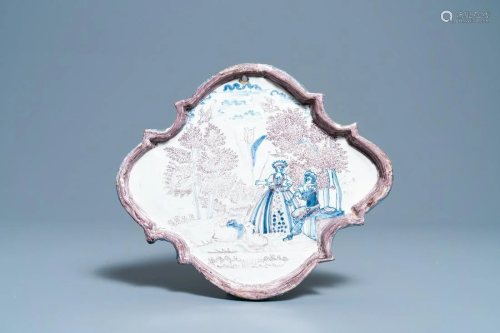 A blue and manganese Dutch Delft 'pastoral scene'