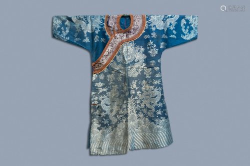 A Chinese embroidered silk summer 'dragon' robe, 19th
