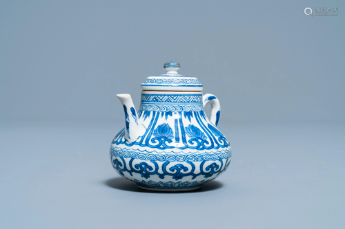 A Chinese blue and white soft paste miniature teapot,