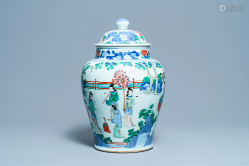 A large Chinese wucai vase and cover, Transitional