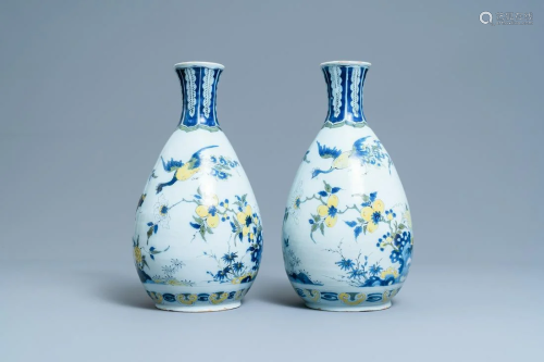 A pair of unusual polychrome Dutch Delft chinoiserie