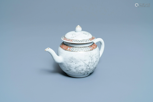 A Chinese grisaille teapot and cover with European