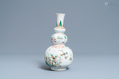 A Chinese famille verte double gourd vase, Kangxi