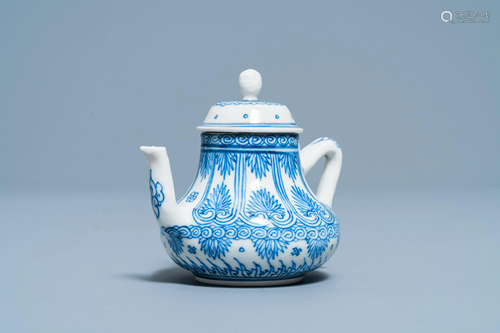 A Chinese blue and white soft paste miniature teapot,