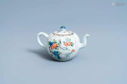 A Chinese famille verte teapot with a bird on a