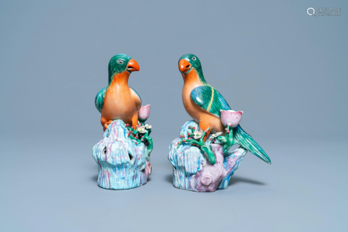 A pair of Chinese famille rose bird-shaped