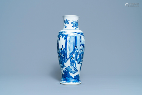 A Chinese blue and white vase with female musicians and