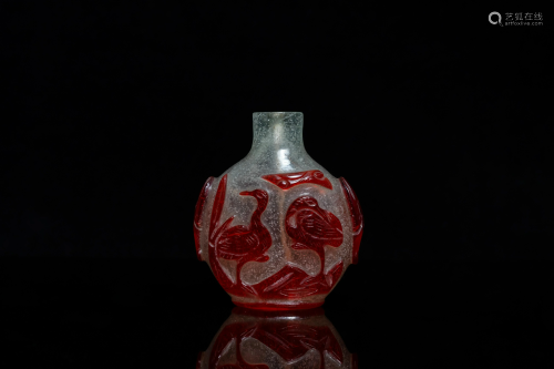 A Chinese red and white overlay glass snuff bottle,