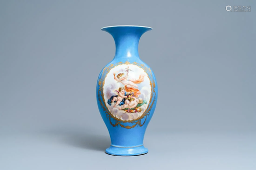 A Svres-style blue-ground and gilt vase, probably